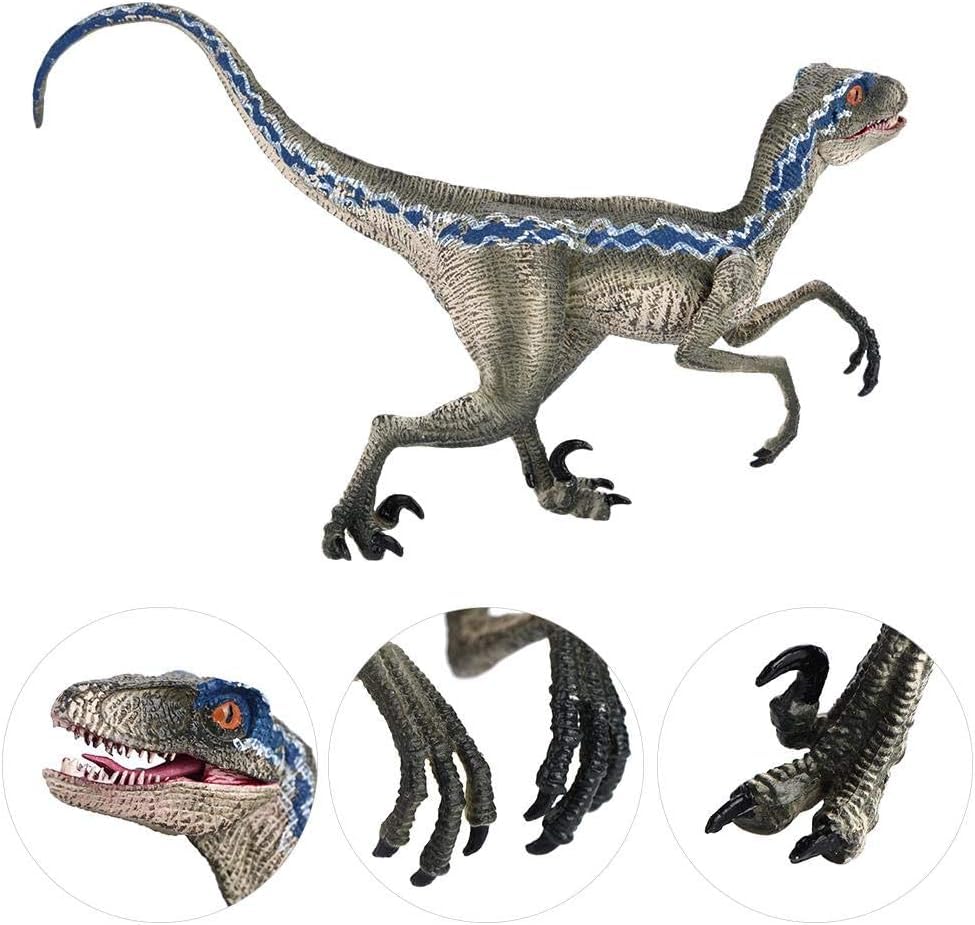 Image of FUNFOB Dinosaur Toy Figure Width - 15cm Velociraptor Dinosaur Toy for Kids & Adults PVC Multicolour | Light Grey Blue Line Dino SML