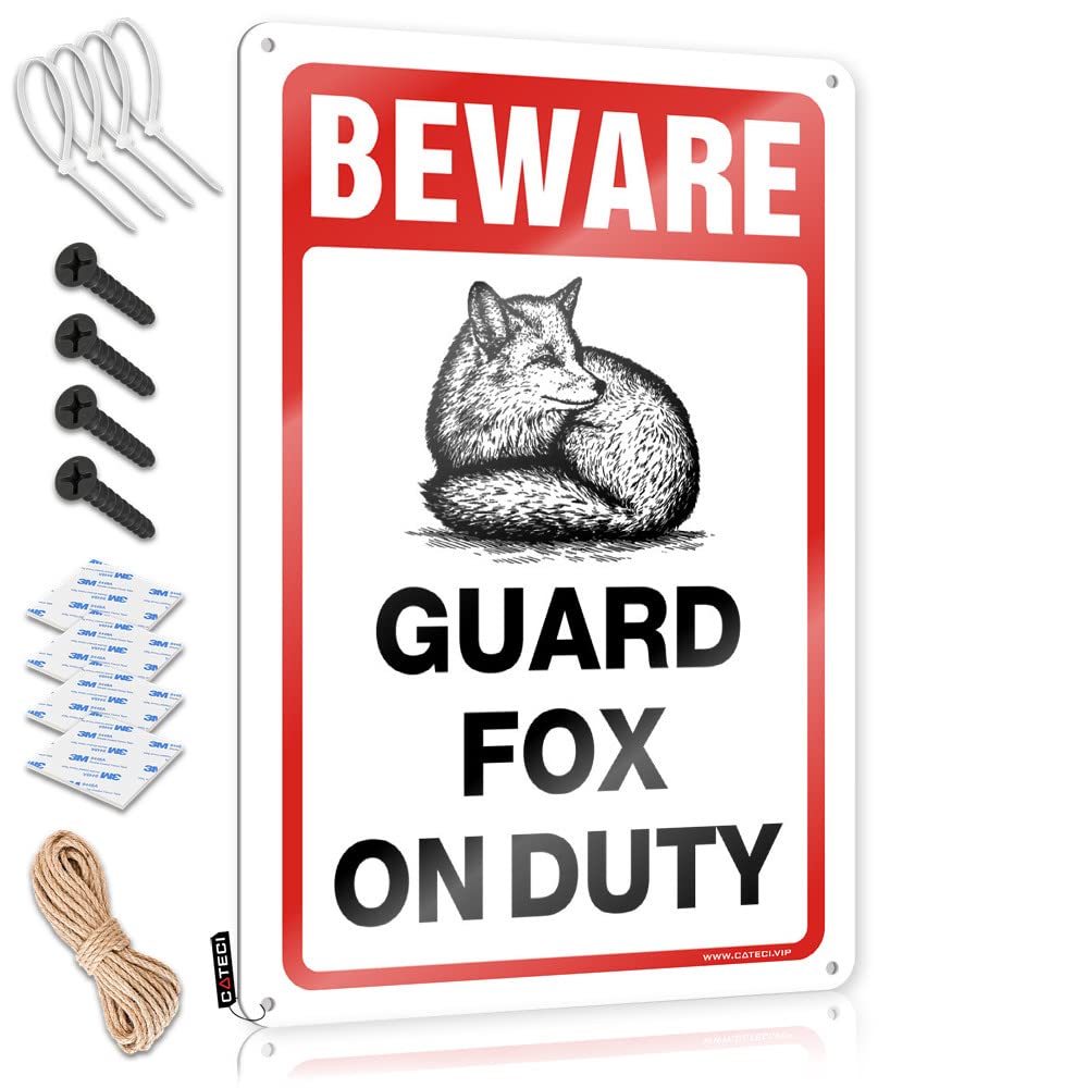 Fzfn Colour Beware! Guard Cute Fox On Duty Inappropriate Farmhouse Signs | Teen Decor Vintage Style Reusable Crossing Decoration Easy Hang(30X40cm)