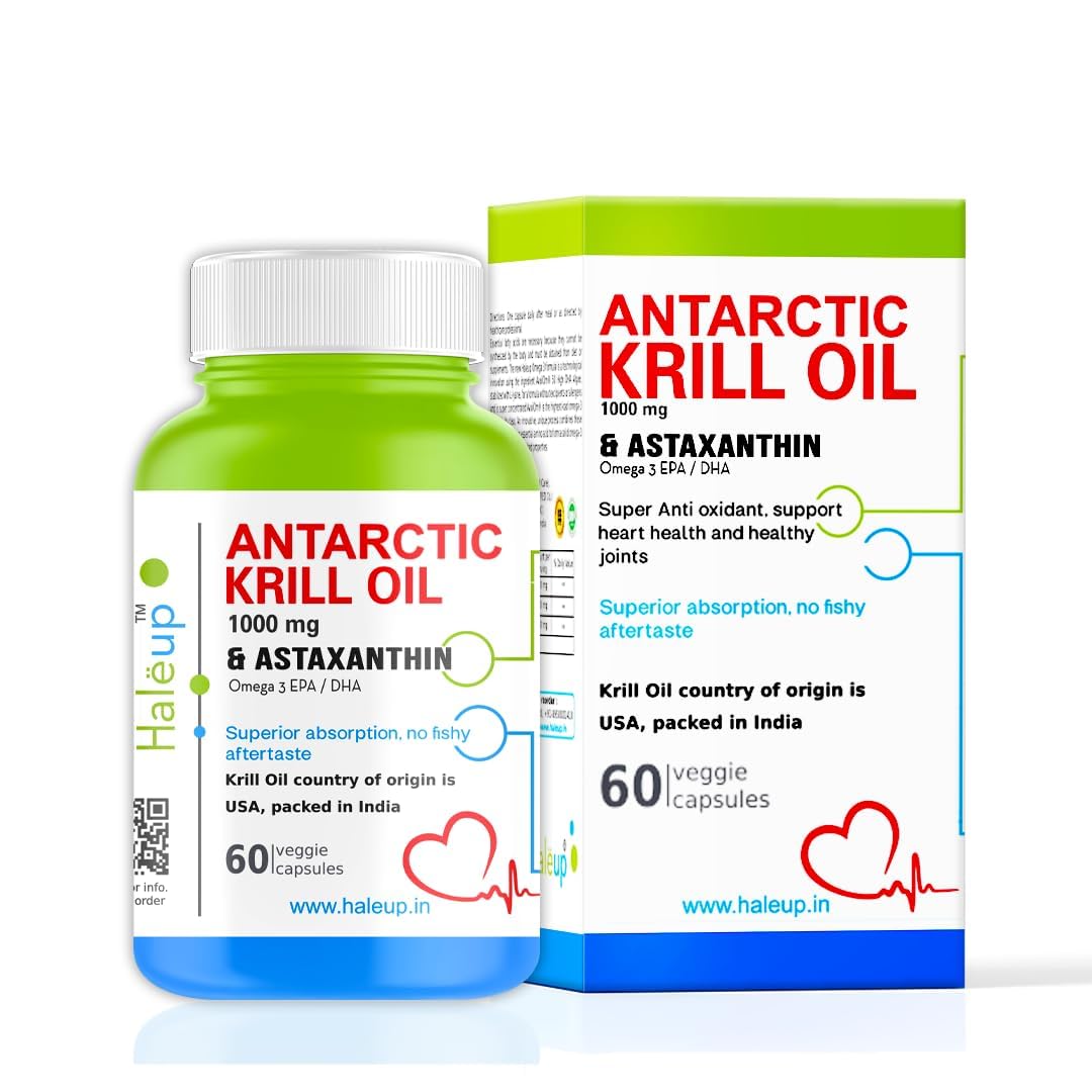 Sponsored Ad - Haleup Antarctic Krill Oil Omega 3 Fatty Acid capsules Astaxanthin, EPA DHA/Krill Oil for Men & Women, Supports Heart, Brain, Joint Health |120 Capsules|