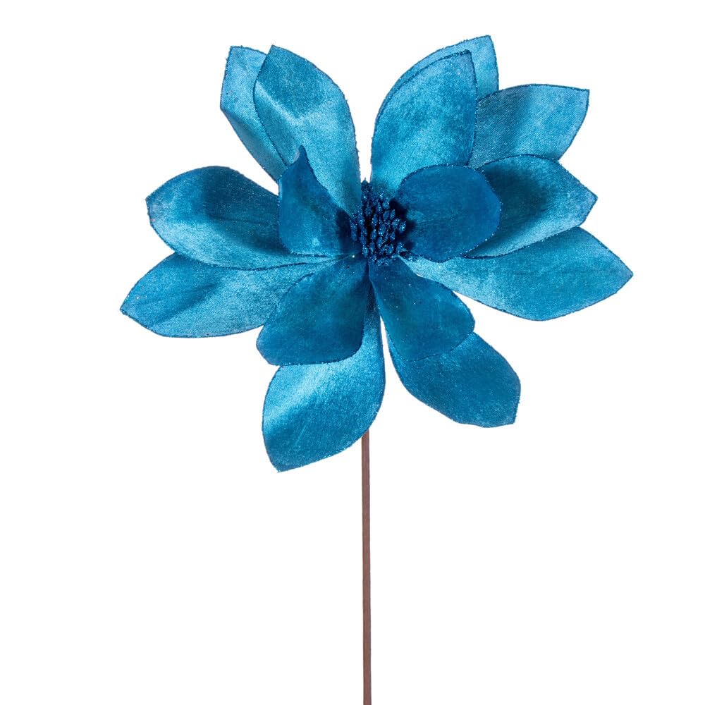 22 in. Velvet Sheen Glitter Trim Poinsettia Spray Turquoise - 4 per Bag