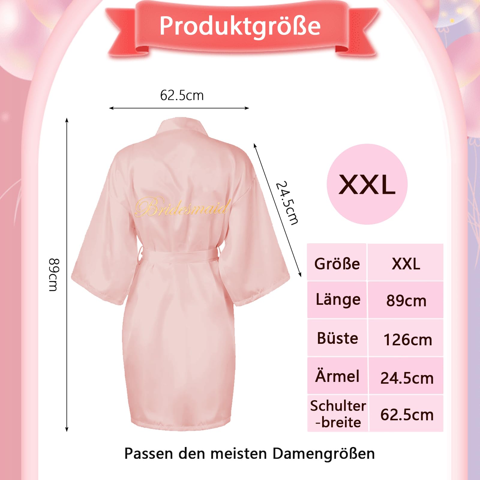 10 Stück Satin Morgenmäntel für Braut, Brautjungfern – 1 Weißer Braut Bademantel, 9 Rosa Brautjungfern Kimono Roben, Hochzeit, Junggesellinnenabschied, Bridal Shower