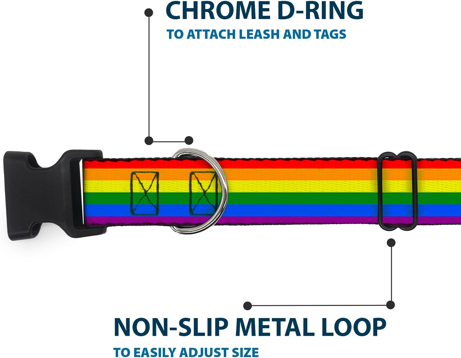 Buckle-Down PC-W30693-WS Flag Gay Pride Rainbow Plastic Clip Collar, Wide Small/13-18"