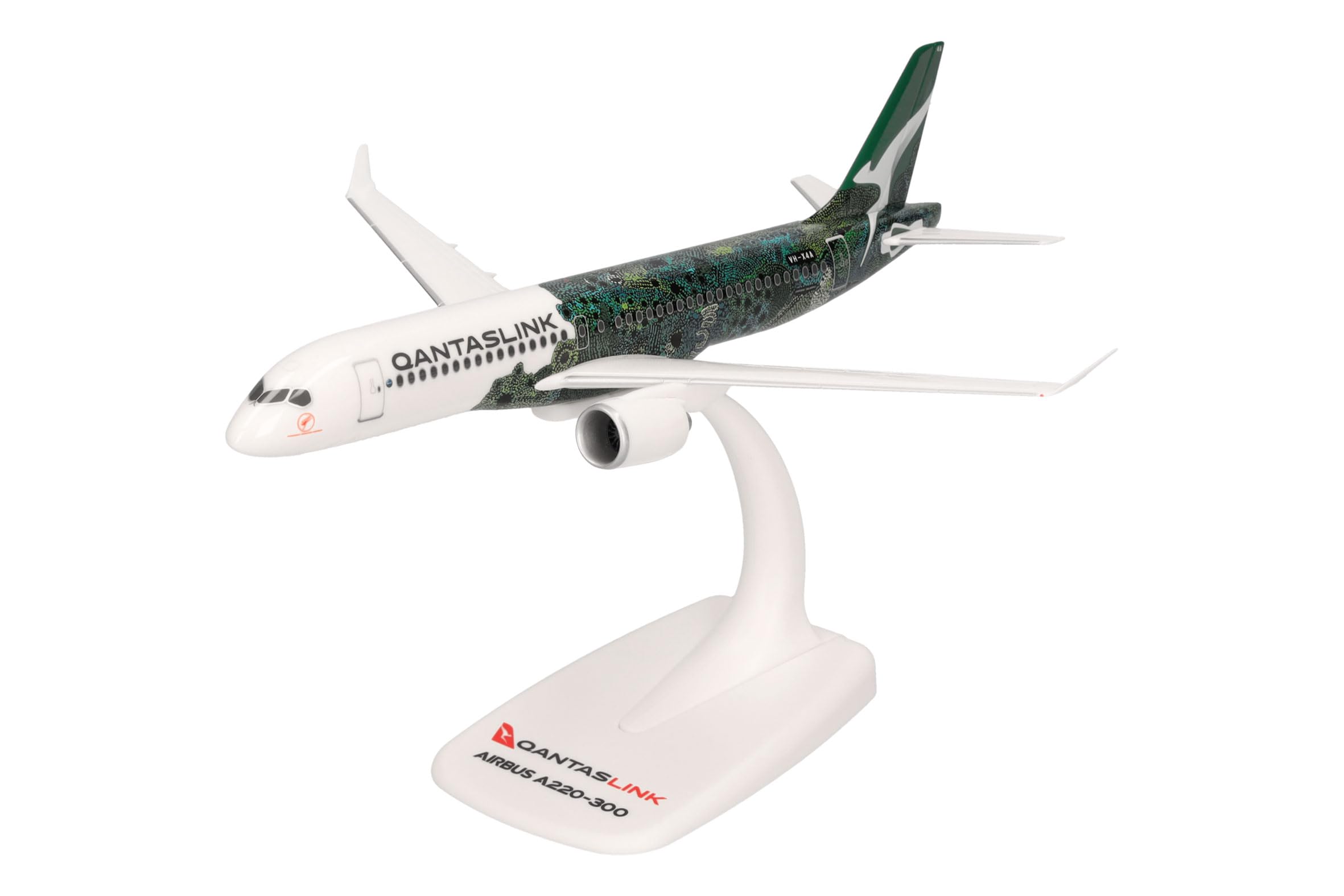 Herpa Snap-Fit Modellflugzeug QantasLink Airbus A220-300 - Flying Art Series/Minyma Kutjara Tjukurpa, Miniatur im Maßstab 1:200, Sammlerstück, Modell mit Standfuß, Kunststoff