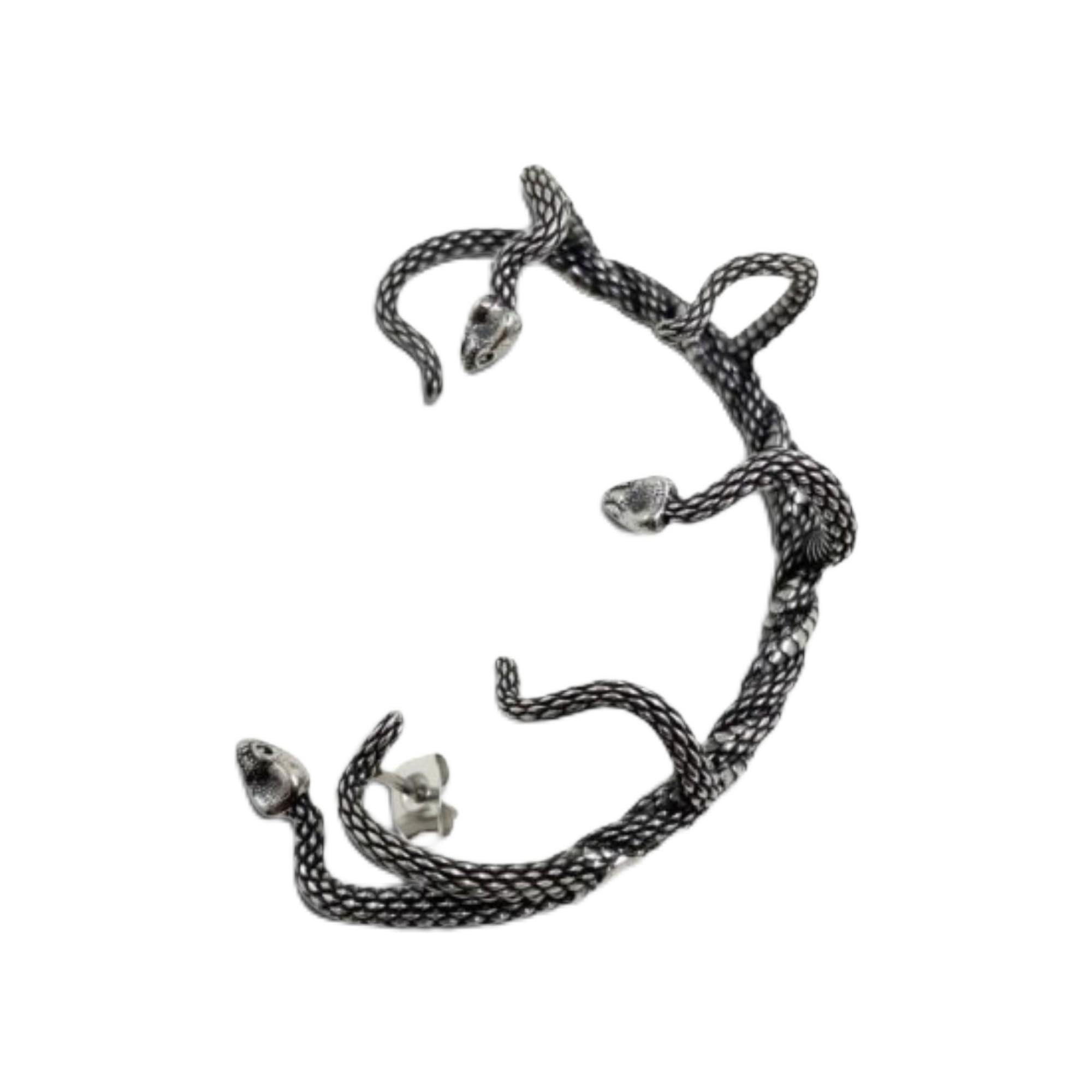 316L Stainless Steel Gothic Multi-Snake Ear Cuff Wrap | Textured Serpent Climber Earring Only Left Ear(Requires Piercing)-picture-30