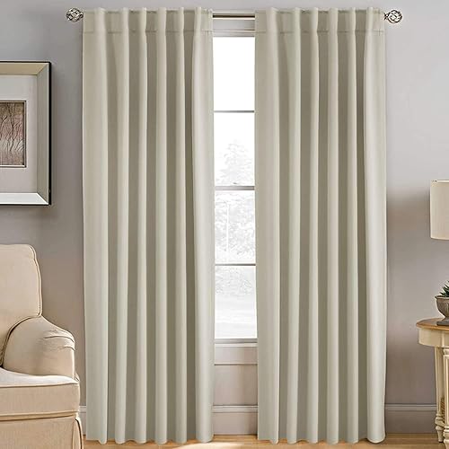 Miniatura 20 de Cortinas opacas con pestaña trasera y bolsillo para barra, cortinas opacas sólidas con aislamiento térmico para sala de estar, dormitorio (negro,