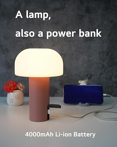 Miniatura 4 de Lámpara de mesa de hongos para exteriores, recargable, inalámbrica, impermeable, portátil, funciona con pilas, con carga USB, luz nocturna de