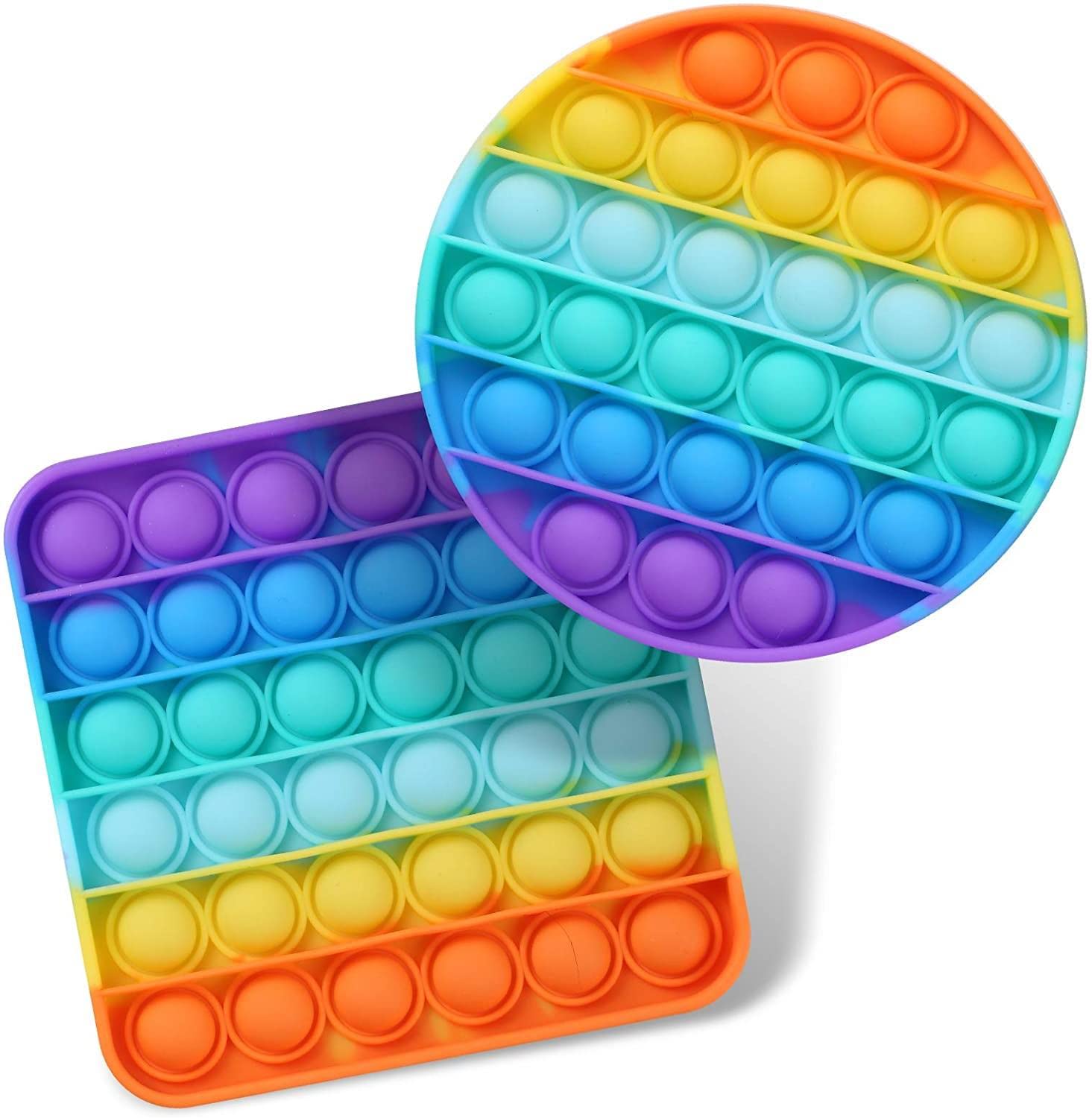 Colourful Large Silicone Rainbow Bubble Pop Fidget Stress Relief Sensory Play Toys - Set of 2
