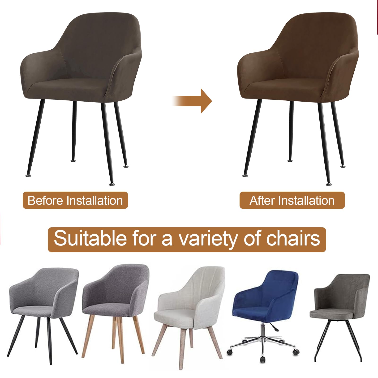 Betylifoy Stretch Stuhlbezug Stuhlhusse 2er Set, Elastischer Stuhlbezug Stuhlhussen mit Armlehne Abnehmbare Stuhlbezug Braun Schonbezug für Esszimmer Wohnzimmer Hochzeit, Partys Deko (Braun)