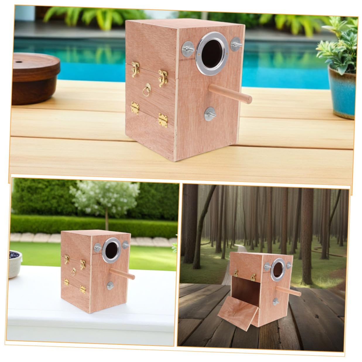 SHINEOFI Caja de Anidación para Periquitos de Madera con Soporte Colgante Exterior Nido Cálido y Seguro para Cría de Agapornis Ninfas Periquitos y Conures Diseño Que Ahorra Espacio para