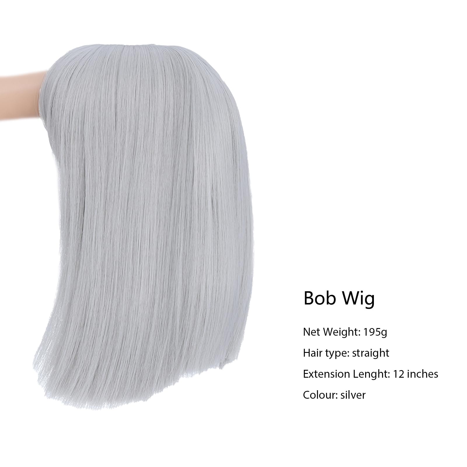 BUYOGET Silver Bob Wigs with Flat Bangs 13 Inch Striaght Shoulder Wigs for Women Cosplay Costume Party Wig - Image 2