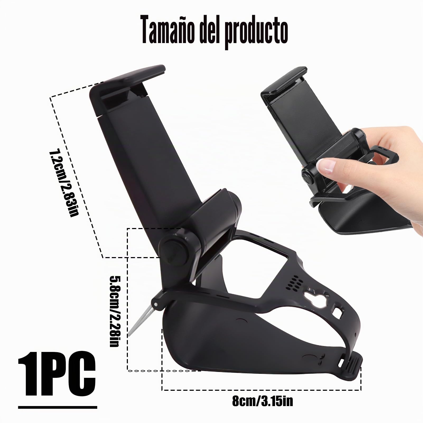 Soporte Teléfono Mando, Accesorio Clip de Juego, Controller Phone Mount Clip Móvil Ajustable 5 DualSense, con Clip Plegable, Compatible Teléfono Inteligente(Negro)