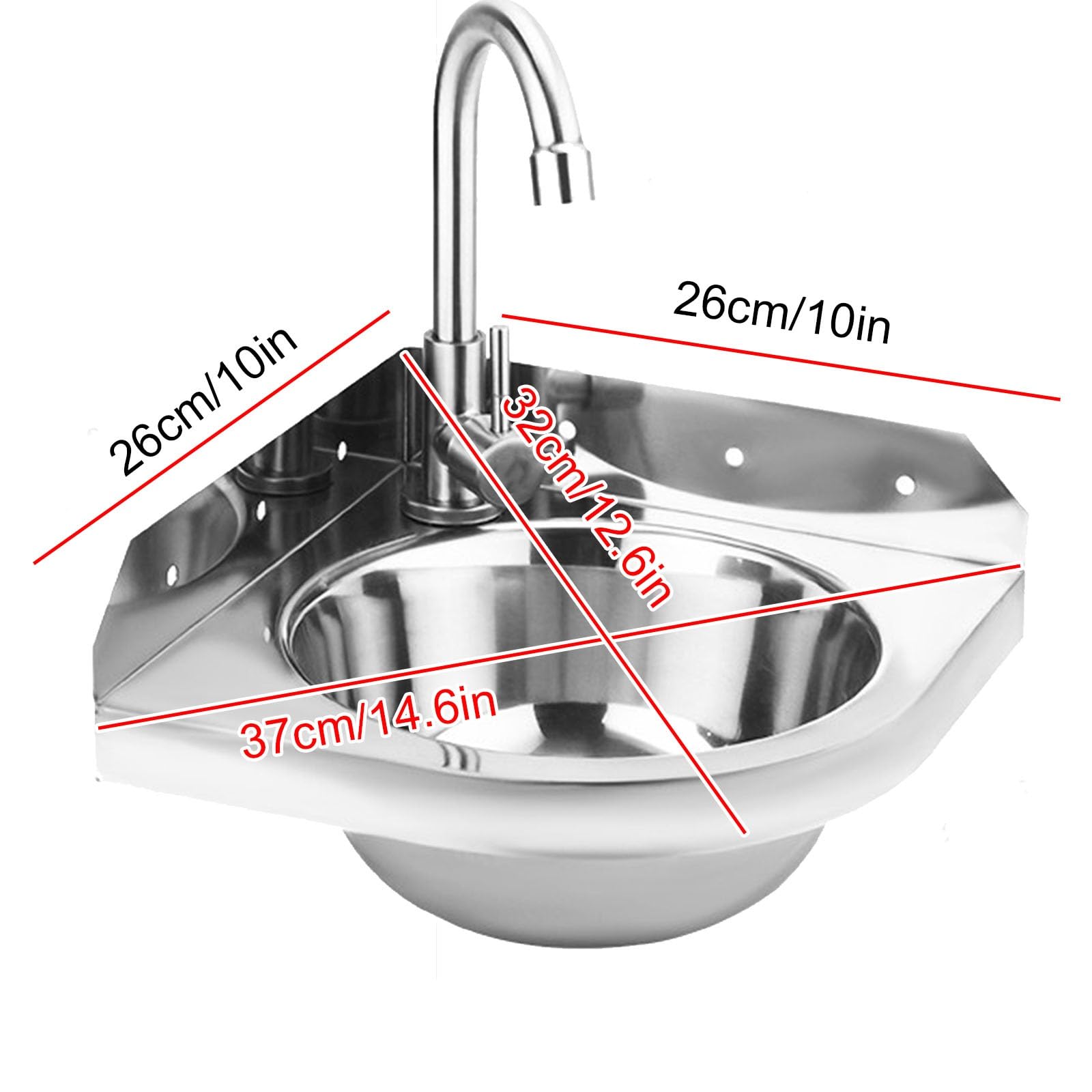 Fregadero Camper de Acero Inoxidable, Fregadero Cocina para Autocaravana con Grifo y Kit Completo de Fontanería, Fregadero Compacto, Remolque, Caravana, 37 x 32 x 13,5 cm
