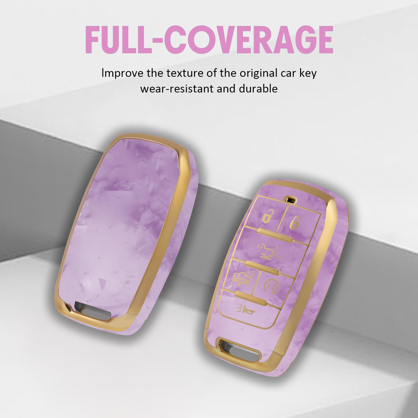 WORCAS TPU Key Fob Cover For Dodge RAM 2019-2024 - 5 Button Remote Case (Gold-White)