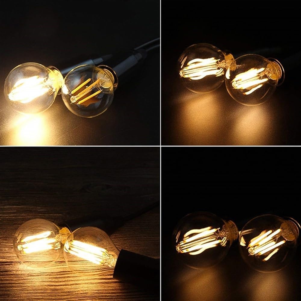 HongHeFu, Paquete de 24, lámpara de filamento LED G45 AC220V 4W/6W Edison Retro personalidad creativa bombilla Led luz decorativa(Warm White 3000K,E27-4W)