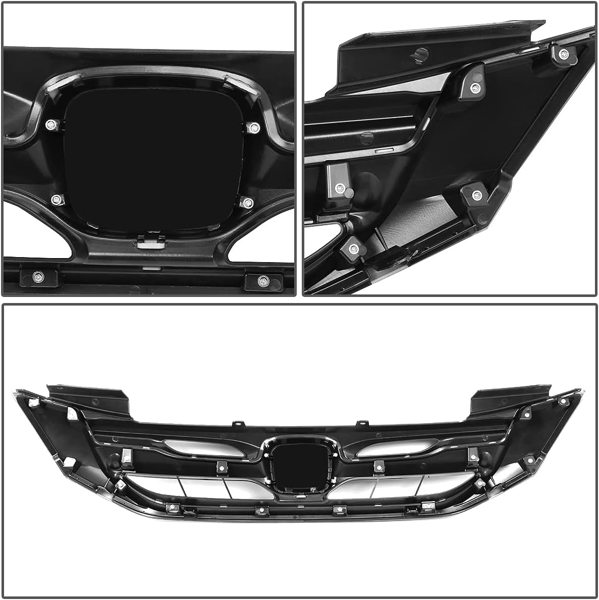 Auto Dynasty Matte Black RS Sport Style Front Bumper Upper Grille Compatible with 13-15 Honda Accord Sedan