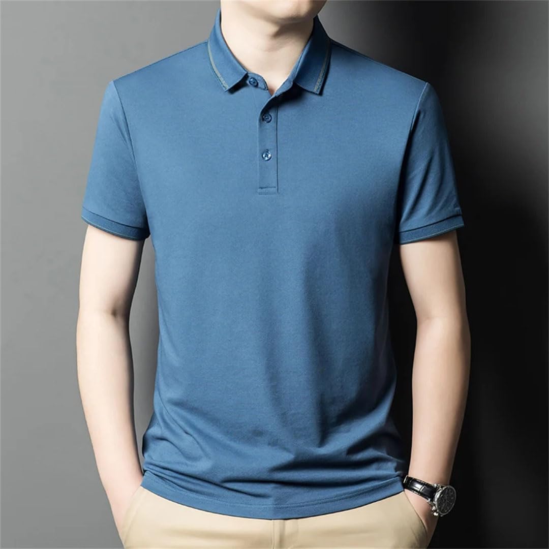 Polo clásico de manga corta con solapa y media manga para hombre, color liso, azul marino, XL