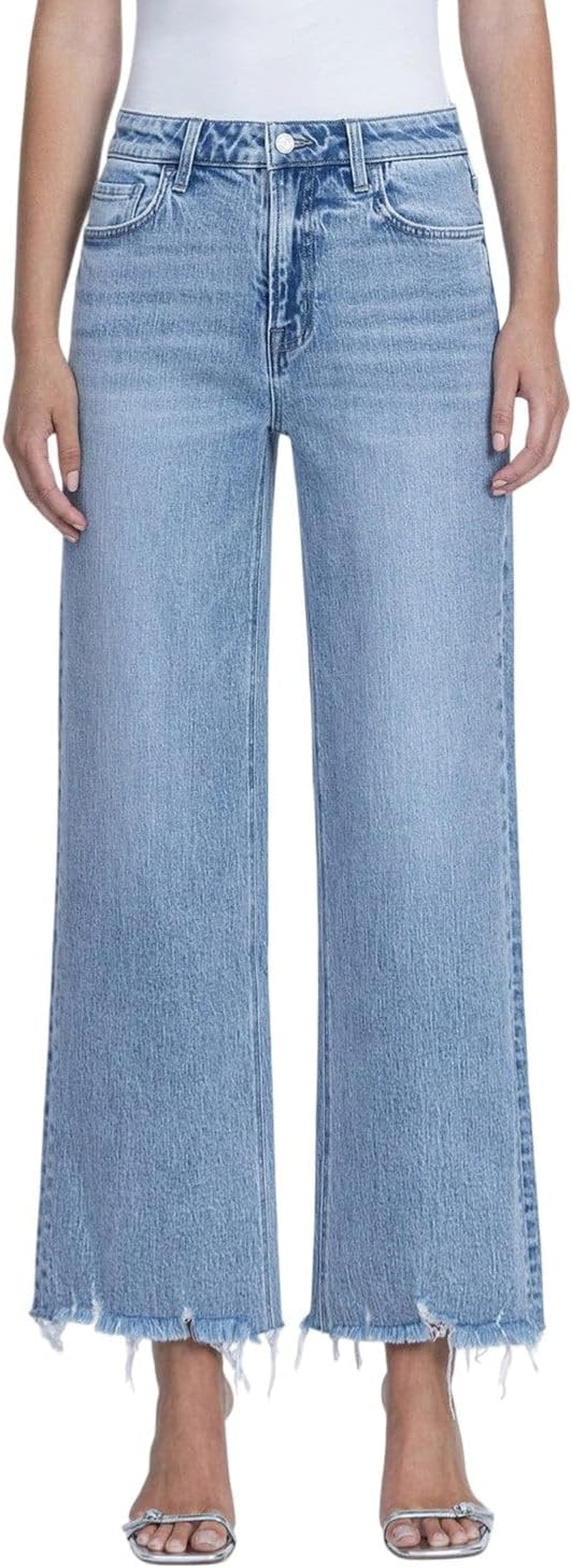 Vervet - Mid Rise Wide Leg Frayed Hem Ankle Jeans - (28" Inseam) - T7279 - Includes Official Tag