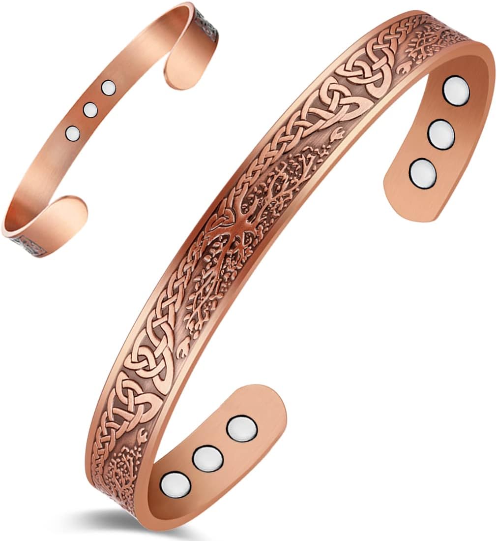 9X Lymphatic Drainage Copper Bracelet for Women Ultra Strength Magnet Solid Pure Copper Magnetic Bracelet Adjustable Cuff Bangle with Present Box (Tree of Life)