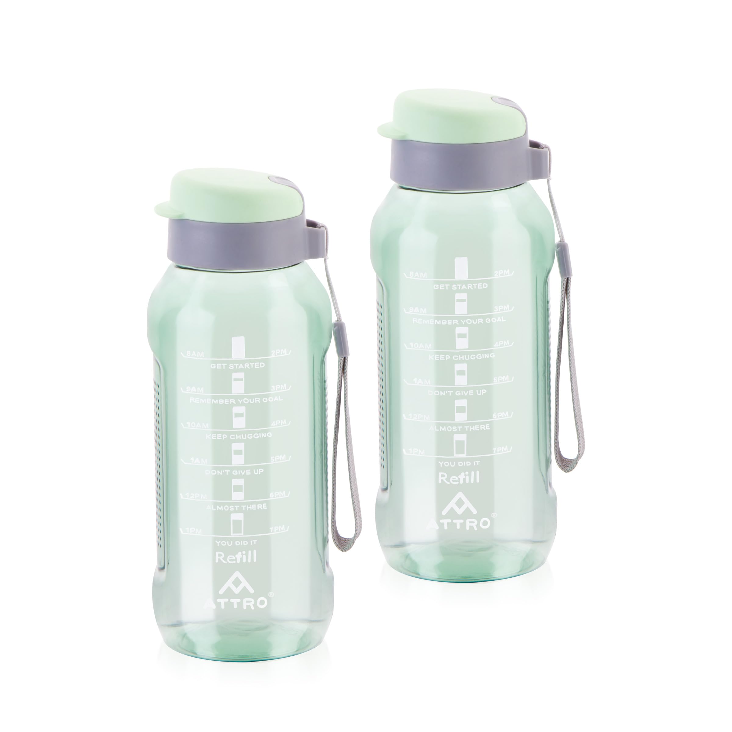 ATTRO Ultra Pro Motivational 1-Liter BPA-Free Water Bottle with Leak-Proof Flip-Top Cap, Nylon Strap and Stylish Color for Daily Hydration Set of 2 Mint Green