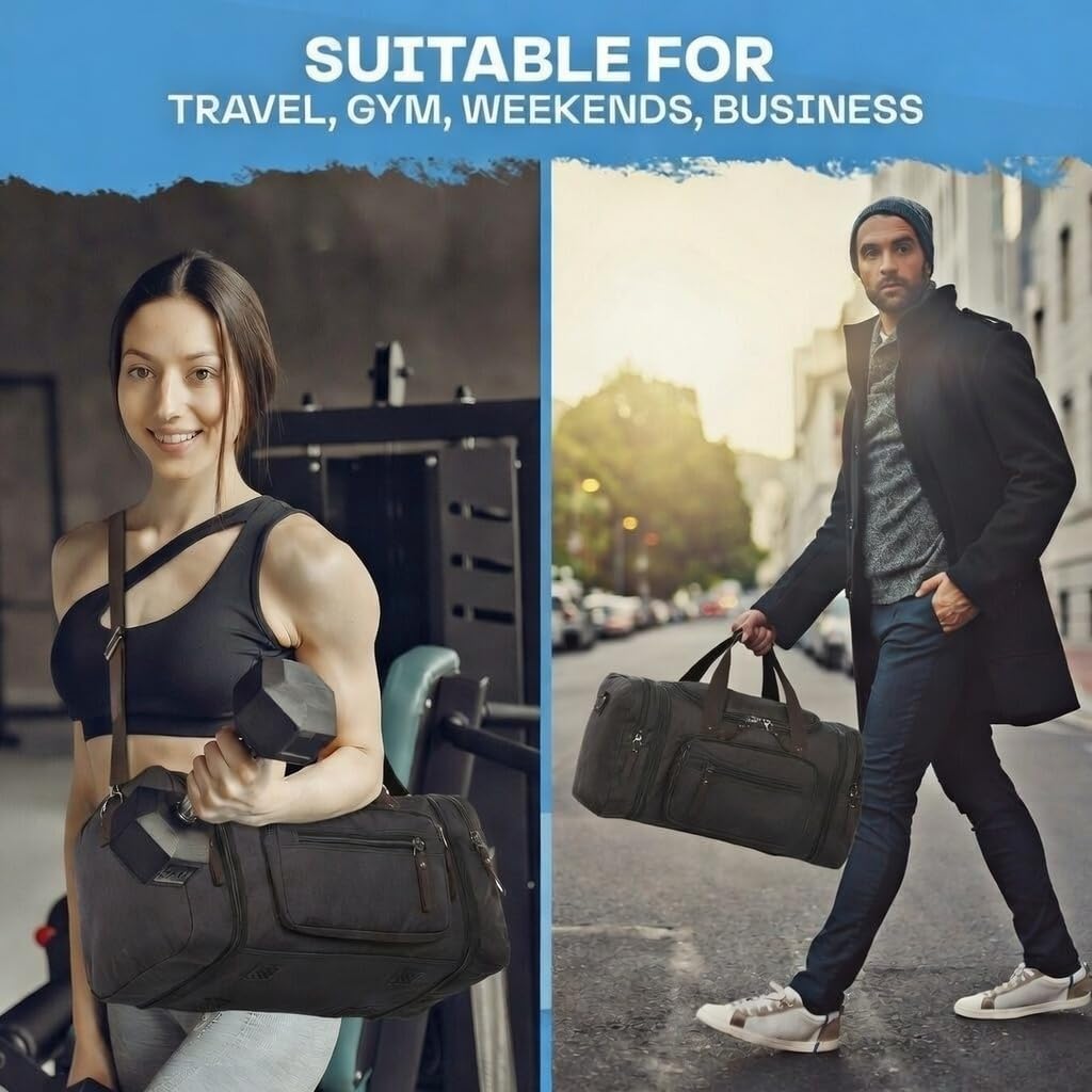 Duffle Bag for Travel 20–23” Expandable (40L) – Lightweight Water-Resistant Carry On Weekender with Multiple Pockets & Shoulder Strap – Airline Approved Travel Duffel Bags for Men & Women - BLACK