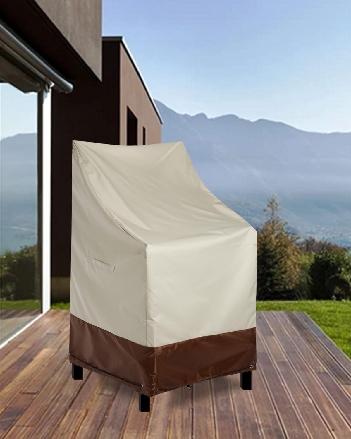 RosieLily Patio Chair Covers High Back Outdoor Chair Cover Waterproof Stackable Outdoor Bar Stool Cover Heavy Duty Patio Furniture Covers Outside, 1 Pack-Beige Brown 28.35"W x 36.22"D x 47.24"H