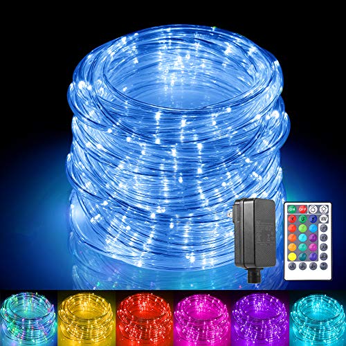ALOVECO Rope Lights Outdoor, 49ft 150 LED String Lights Plug in Connectable Remote Dimmable Waterproof Indoor Outdoor String Lights for Christmas Party/Tree/Patio/Garden/Deck/Fence Decor-Multicolor