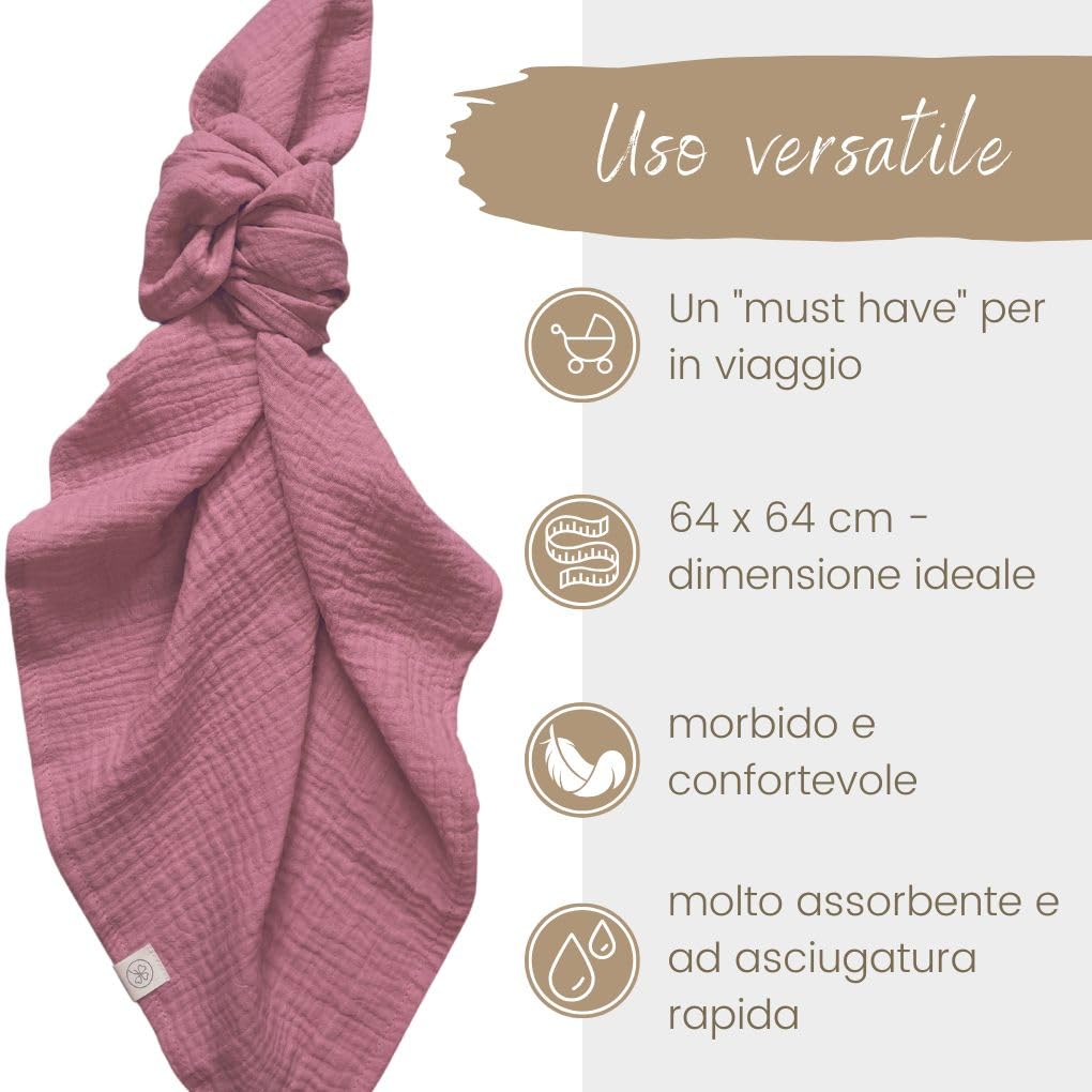 Set 4 Pezzi Mussola Neonato 100% Cotone Biologico GOTS 64x64cm DIKOS