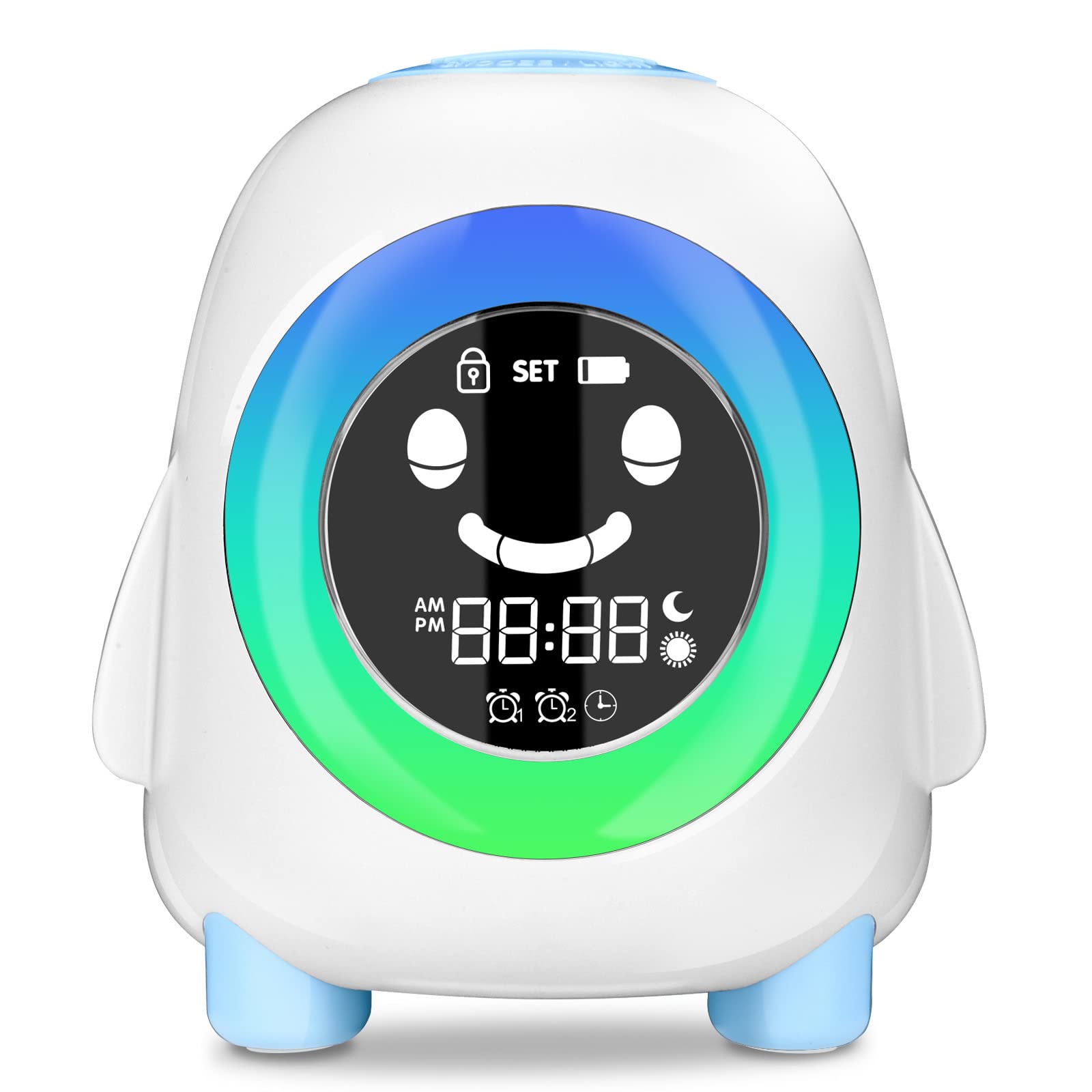 Cadrim Sveglia Digitale per Bambini Wake-up Light Ricaricabile USB Bambini Allarme Sveglia Comodino Sveglia Allenatore Sonno Orologio 2 Sveglie 3 Luminosità 5 Suonerie&Colori 8 Musica Funzione Snooze