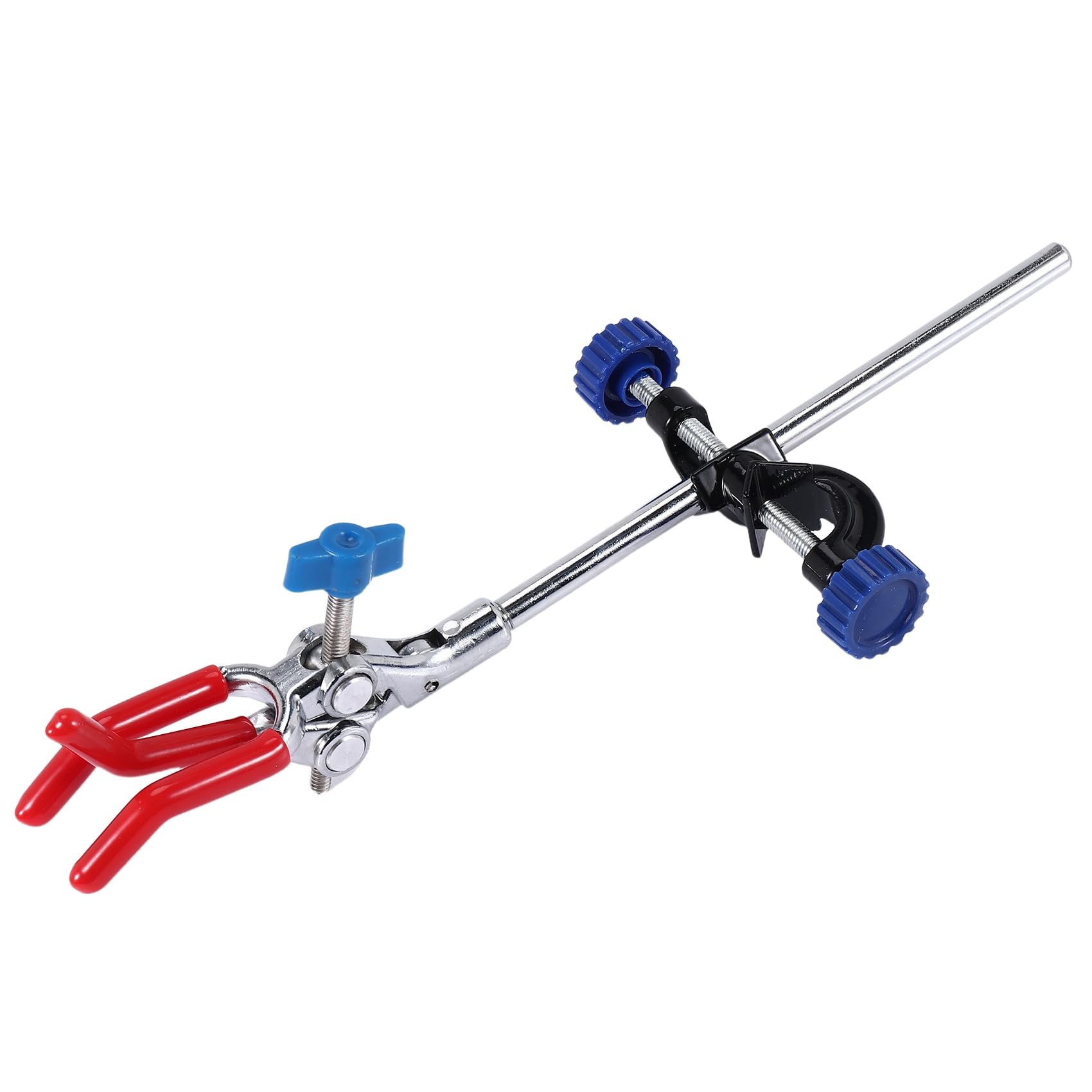 qimoi Lab Clamp 3 Prong Finger Adjust Jaw with Scientific Extension Adjustable Black Laboratory Stand Clip