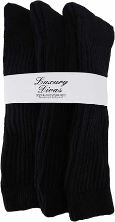 Luxury Divas All Cotton 3 Pack Extra Heavy Slouch Socks Made In USA