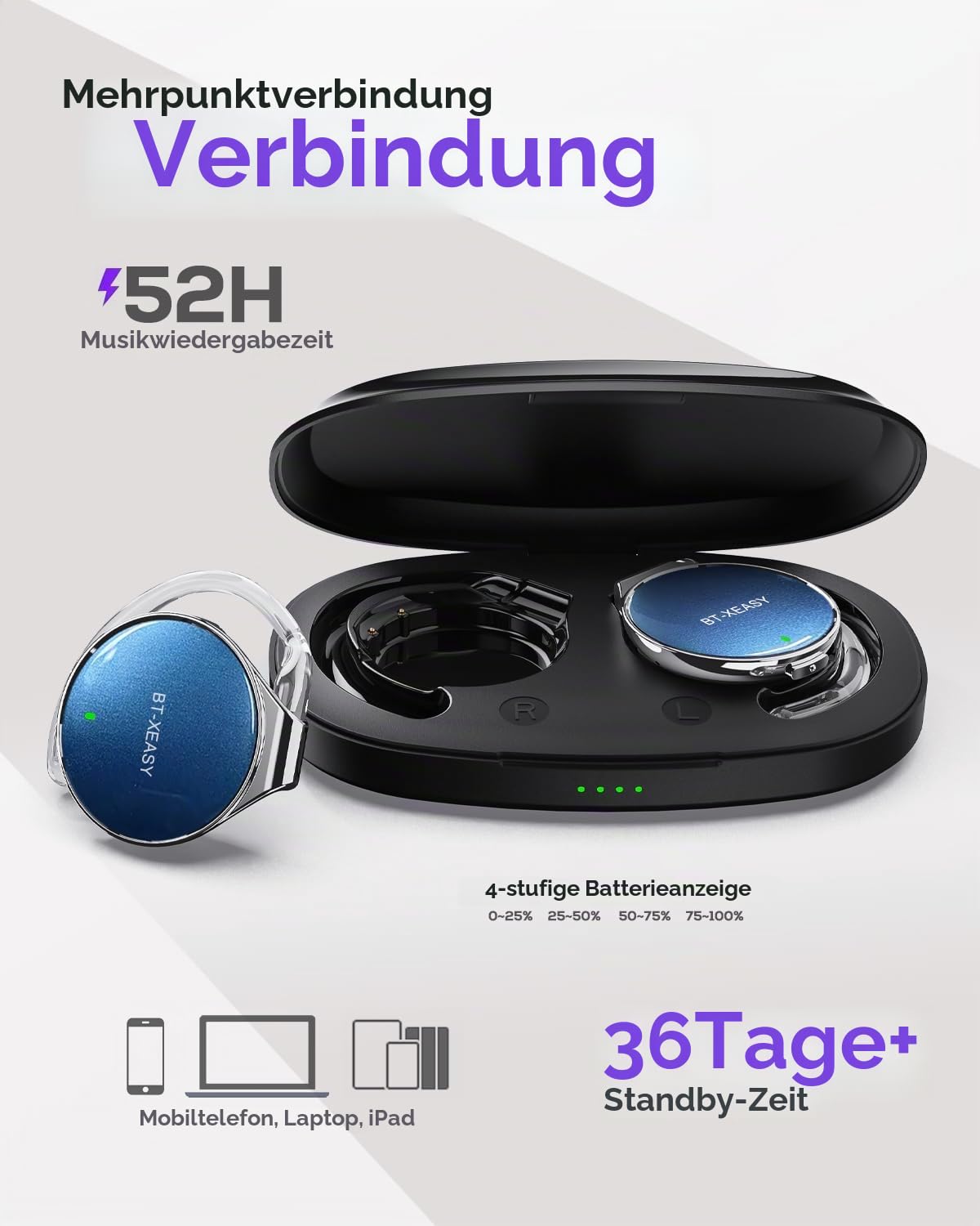 Micool On Ear Kopfhörer Bluetooth 5.4, Open Ear Kopfhörer Kabellos Bluetooth Geräuschunterdrückung, Wassertropfenförmiges Clip On Sport Headset-Bluetooth mit 4 Mikrofon, Comfort Fit Ohrhaken Ohrhörer