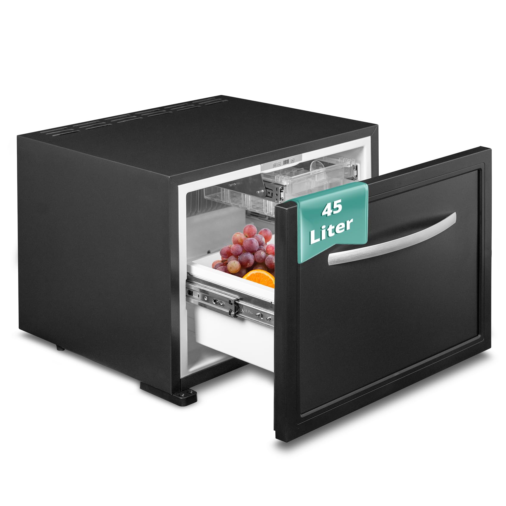 SMETA 45L Camping Schublade Kühlschrank, Absorber Auto kühlschublade Leiser Betrieb, 12V 230V Camper kühlbox für Wohnmobil, Reise, Auto, Boot, LKW, Camping, Schwarz Verstellbare Füße, 0-15°C