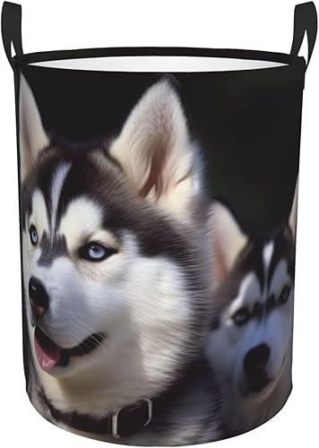 Miniatura 1 de Cesta de lavandería para perro Husky impermeable, cesta de ropa sucia, plegable, con asas, cesta de lavandería independiente para baño, dormitorio,