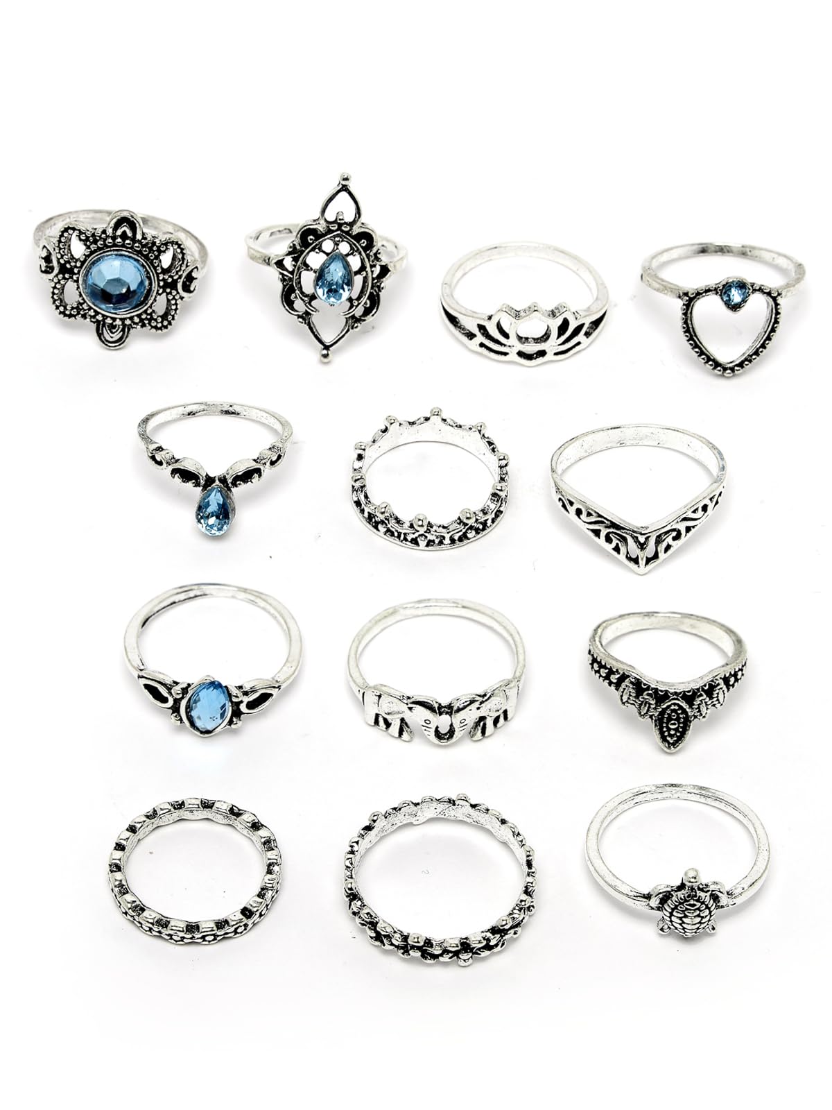 Sparkling Midi Finger Rings Set of 13 - Boho Stackable Knuckle Rings