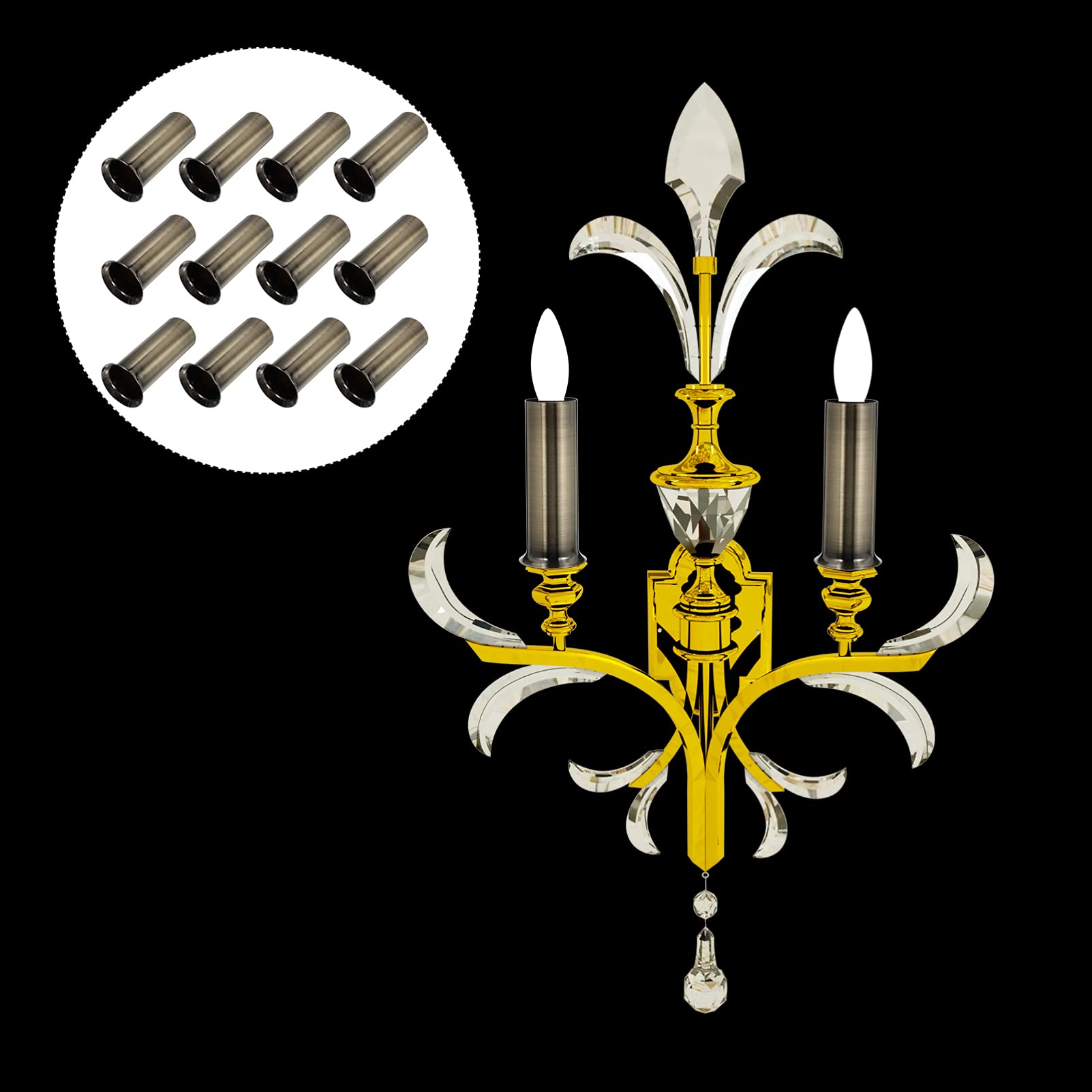 12pcs Metal Candle Covers Sleeves Chandelier Socket Covers Tall Candle