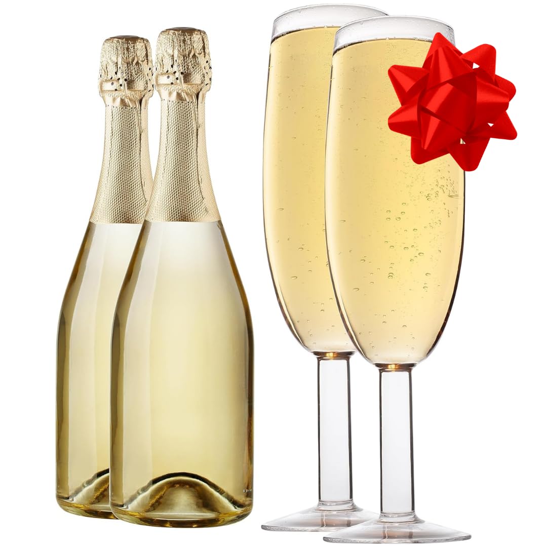 Oversized XL Giant 25oz Champagne Flute (2 pk) - Holds a Full Bottle of Champ - Made of Hand-Blown Glass NOT Plastic - Jumbo Glassware Fun for