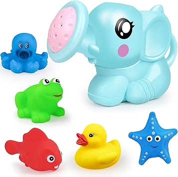 Amazon Yongnkids お風呂 おもちゃ 水遊び 水鉄砲 お風呂 玩具 噴水 プールおもちゃ 水遊び おもちゃ 知育玩具 子供おもちゃ ゾウ カエル 魚 カエル ヒトデ タコ アヒル 柔らかい プール 海 6点セット お風呂用おもちゃ おもちゃ