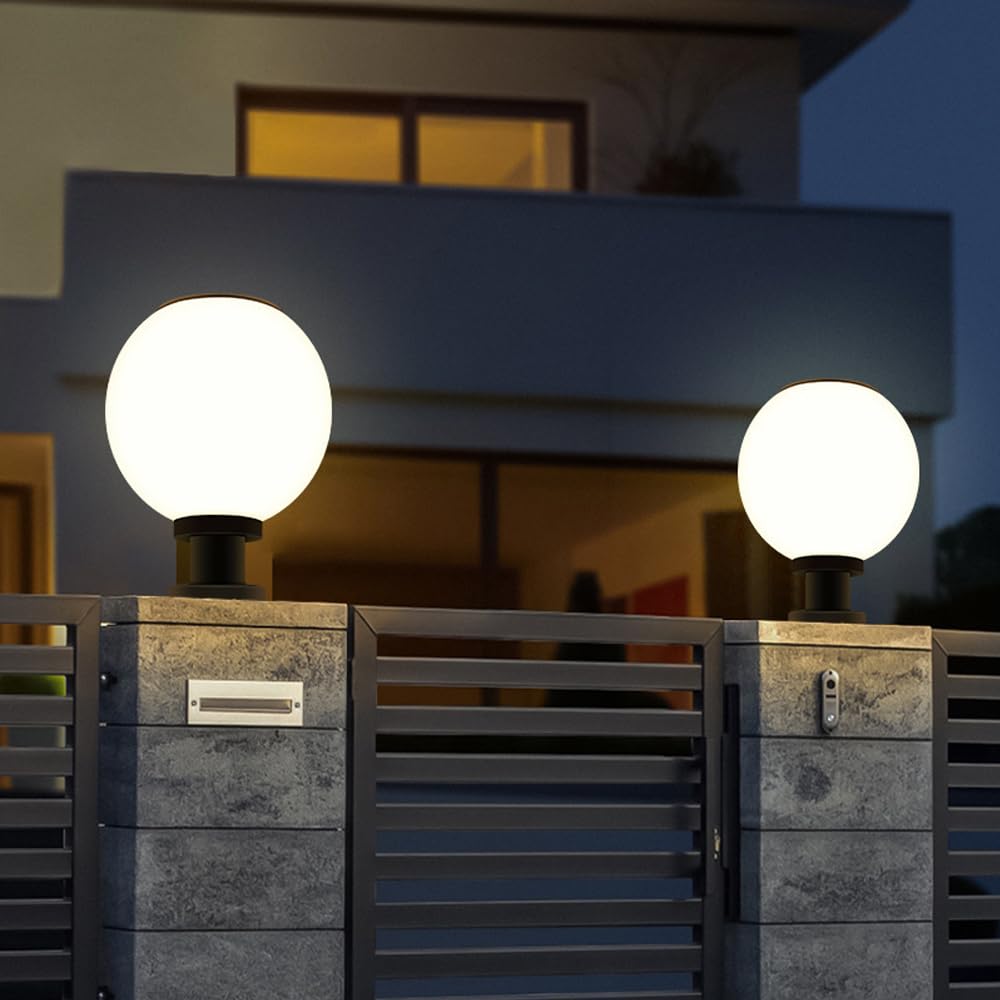 Mengjay Moderno Farol de Pie Exterior E27, Lámpara de Jardín con Columna Acrílica, Impermeable para Sobremuro, Negro, Luz de Pedestal para Terraza Patio (20cm)