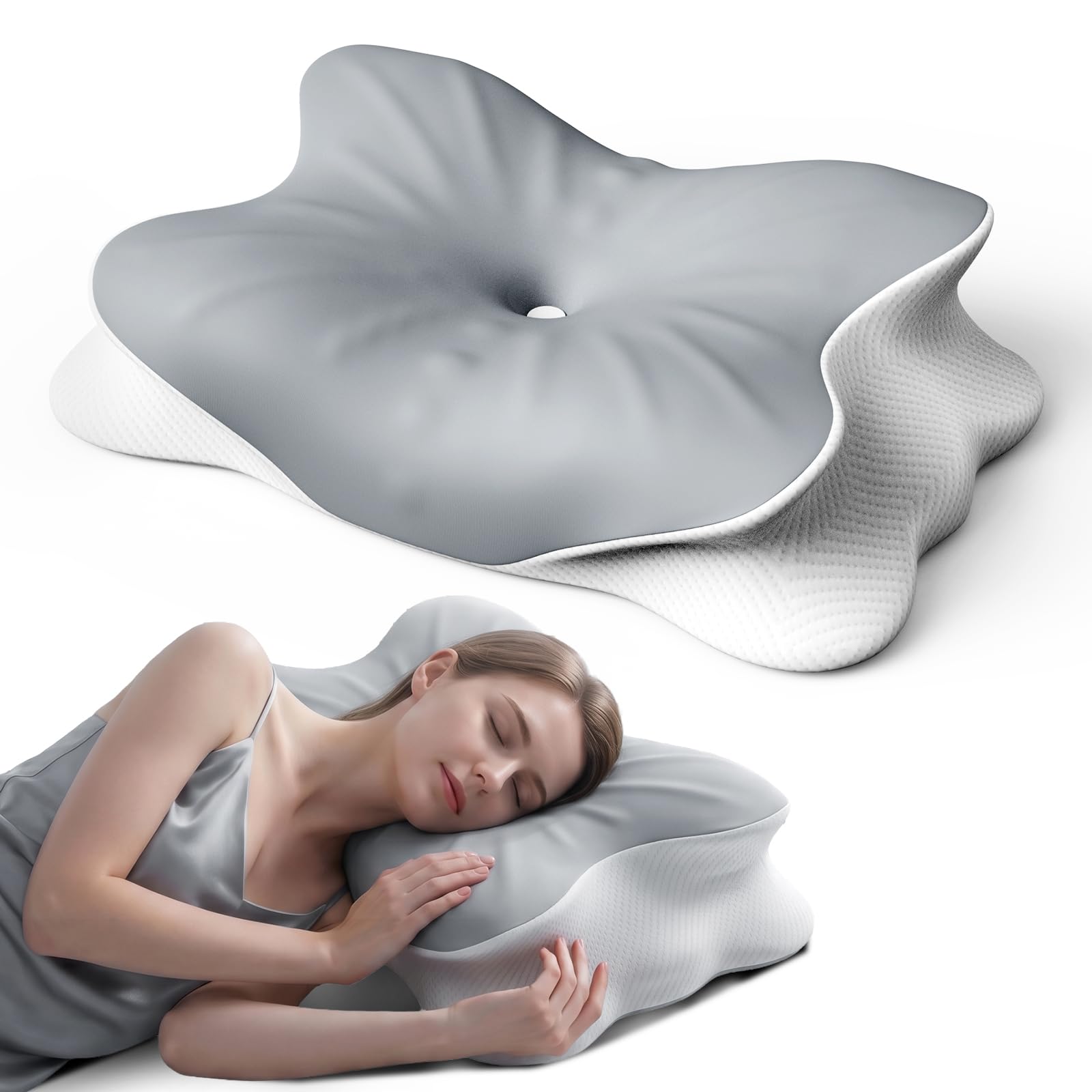 Nackenkissen, Nackenstützkissen, Memory Foam Kissen, Seitenschläferkissen, Schmetterlingskissen, Ergonomisches Kopfkissen, für Rücken-, Seiten- und Bauchschläfer, Abnehmbarer Bezug