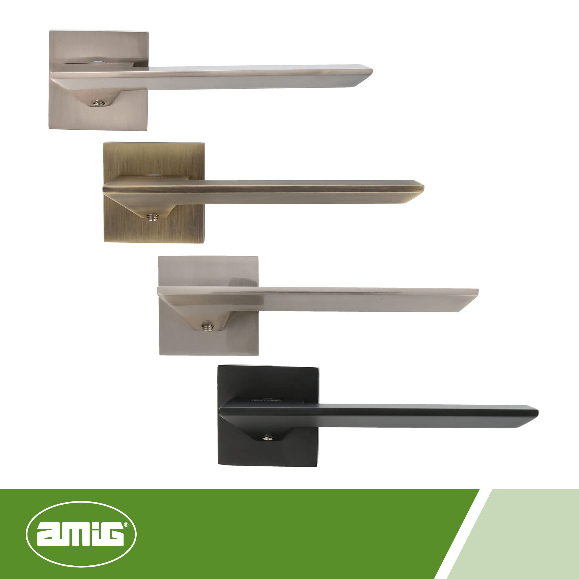 Amig - Juego de Manillas para Puertas - Mod. ZAHORA - 52 x 146 mm - Con Bocallave - Diseño Elegante y Sencillo - Manija de Agarre Ergonómico - Aluminio Satinado