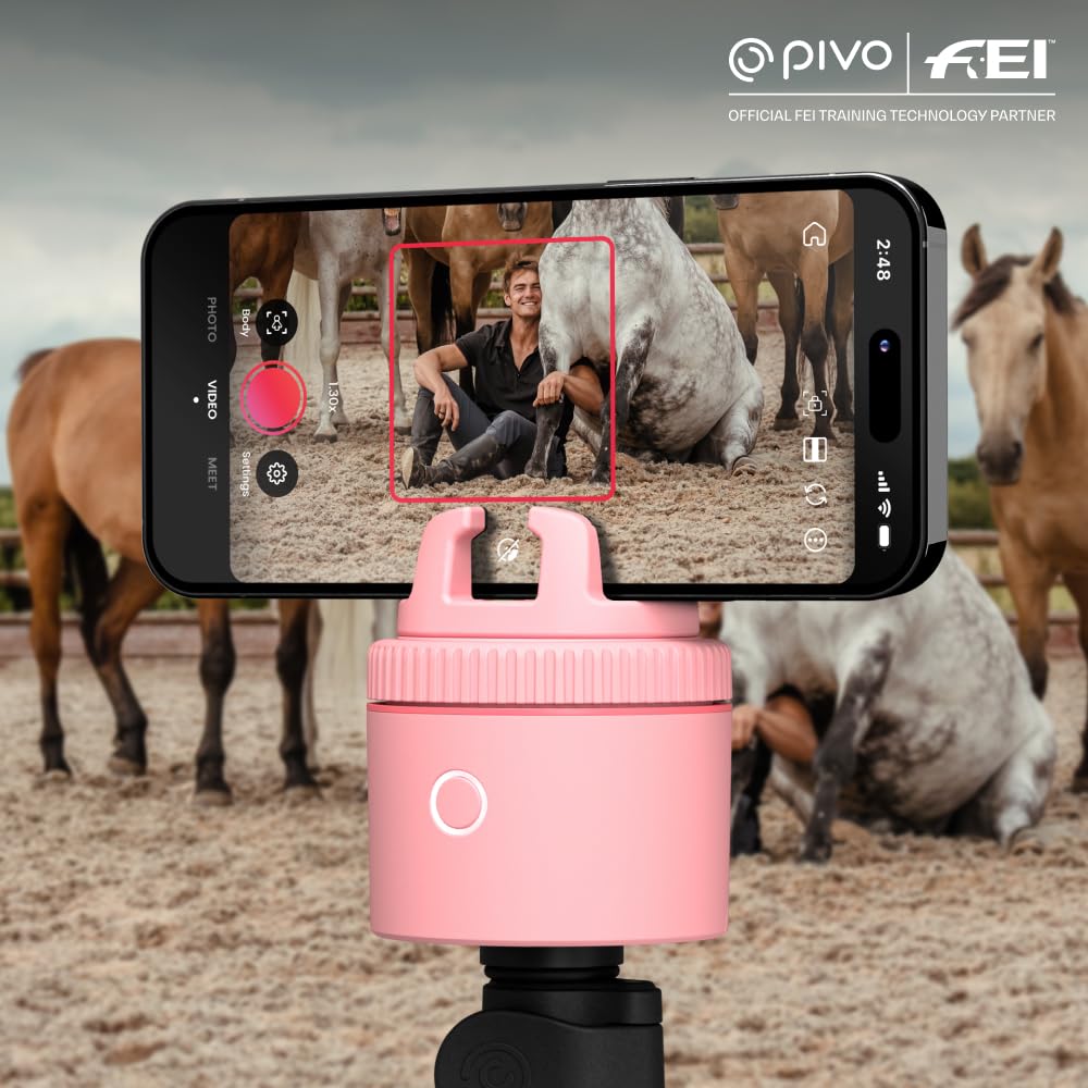 Pivo Equestrian Pod Automatische Pferde-, Gesichts- und Körperverfolgung, KI-gesteuerter 360° Handyhalterung, Pferde zum Reiter, Auto-Zoom, freihändige Foto- und Videoaufnahme Standalone (Pink)