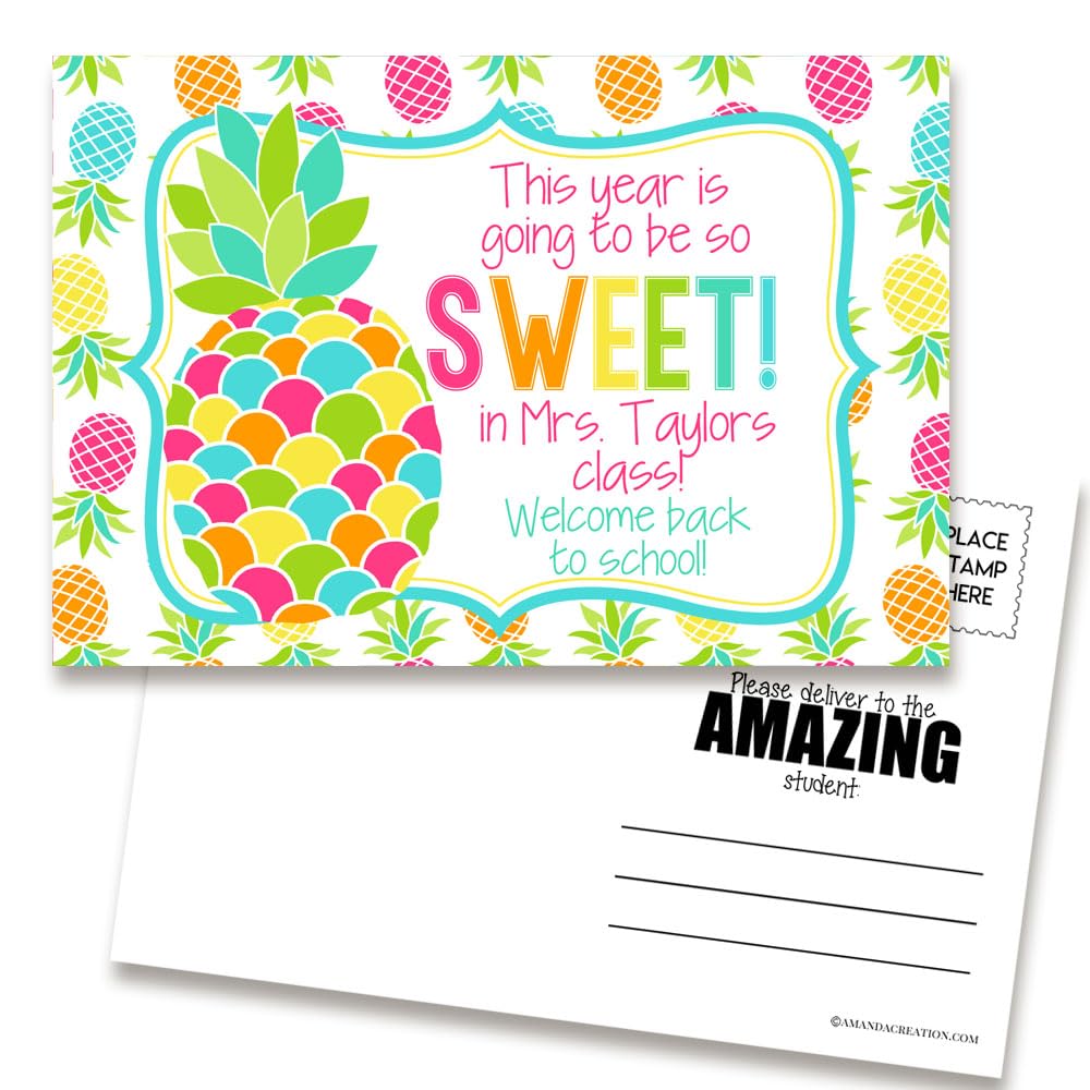Amanda Creation Back to School Postcards Custom Pineapple Welcome Back Notes for Students, 30 4"x6" Fill In Notecards - Personalized Bulk from Teacher