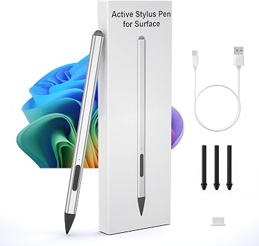 Surface Pen Surface Touch Pen for Windows 11 AI+PC 4096 Pressure Sensitivity/Magnetic Adsorption Function/Ultra-High Sensitivity Palm Rejection/Lightweight Durable/Right Click/Eraser/Auto Off/Type-C