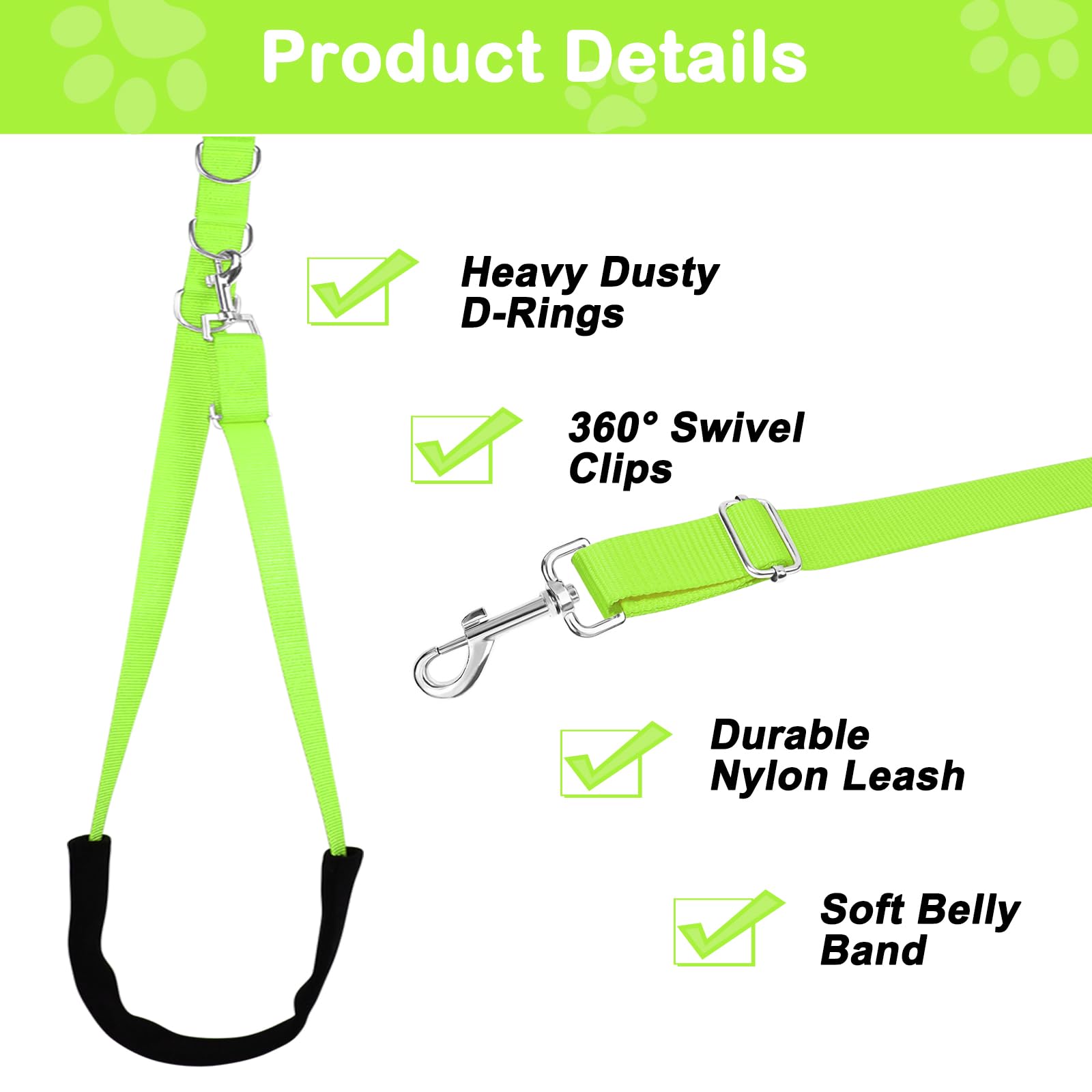 ASOCEA Dog Grooming Belly Strap Nylon Grooming Restraint Loop Noose Dog Grooming Extension Strap Adjustable Traction Leash with D-Rings for Small Medium Cats Dogs Grooming Bathing (Green) - Image 3