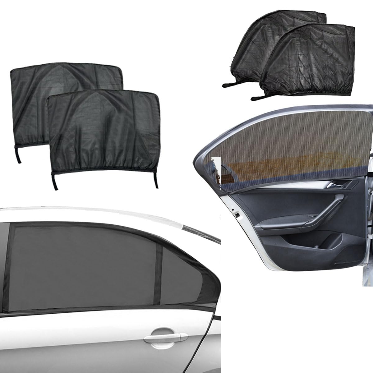 Photo 1 of GAOLAOSY Car Front & Rear Window Sun Shades, Stretchy Breathable Mesh Side Windshield Sun Shades, UV Protection & Heat Block Window Screen Cover, Auto Camping Accessories for SUV, Truck (4PCS)
