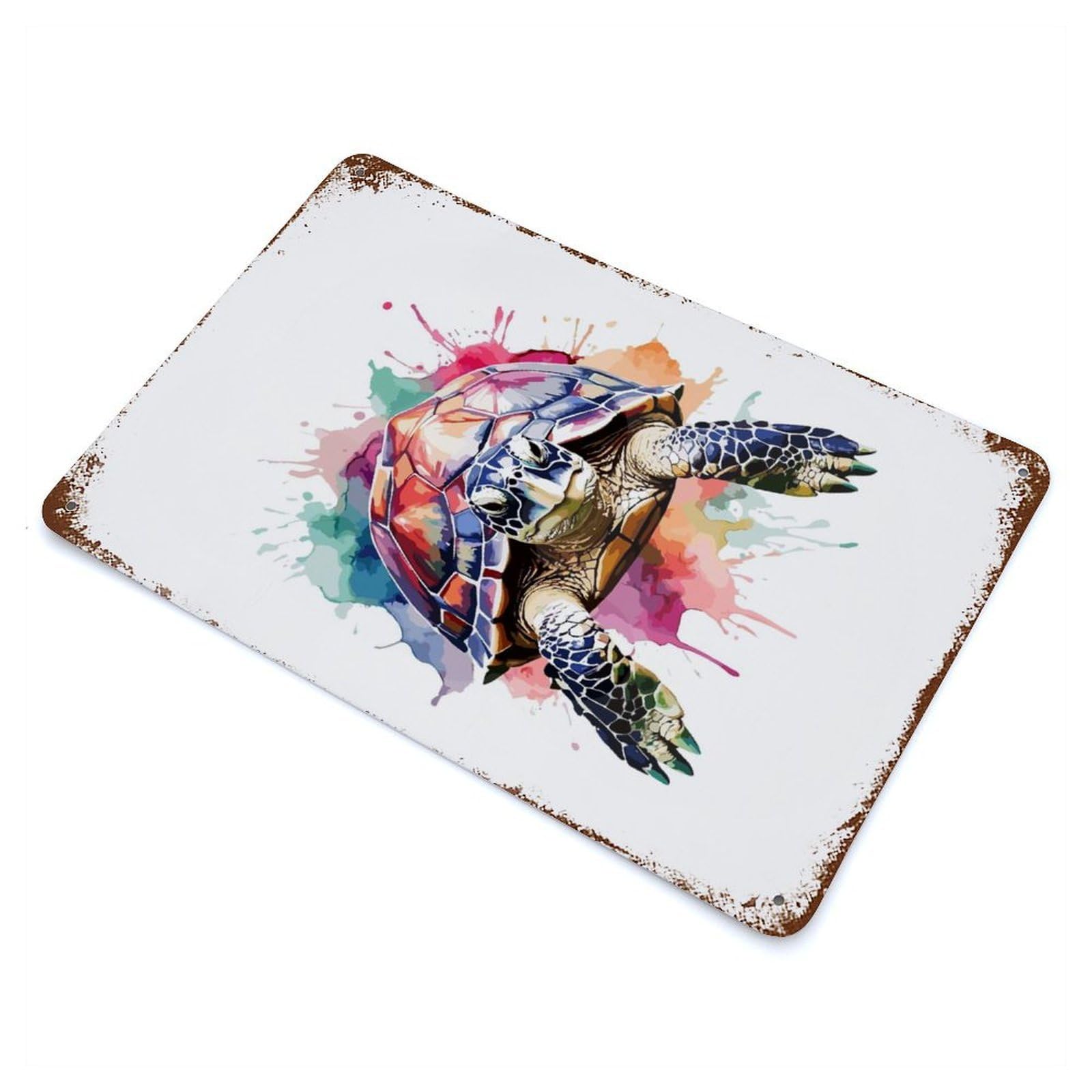 Turtle Face 11.8"x7.9" Rustic Tin Plaque, Novelty Wall Decor for Living Room, Hallway And Home Decor