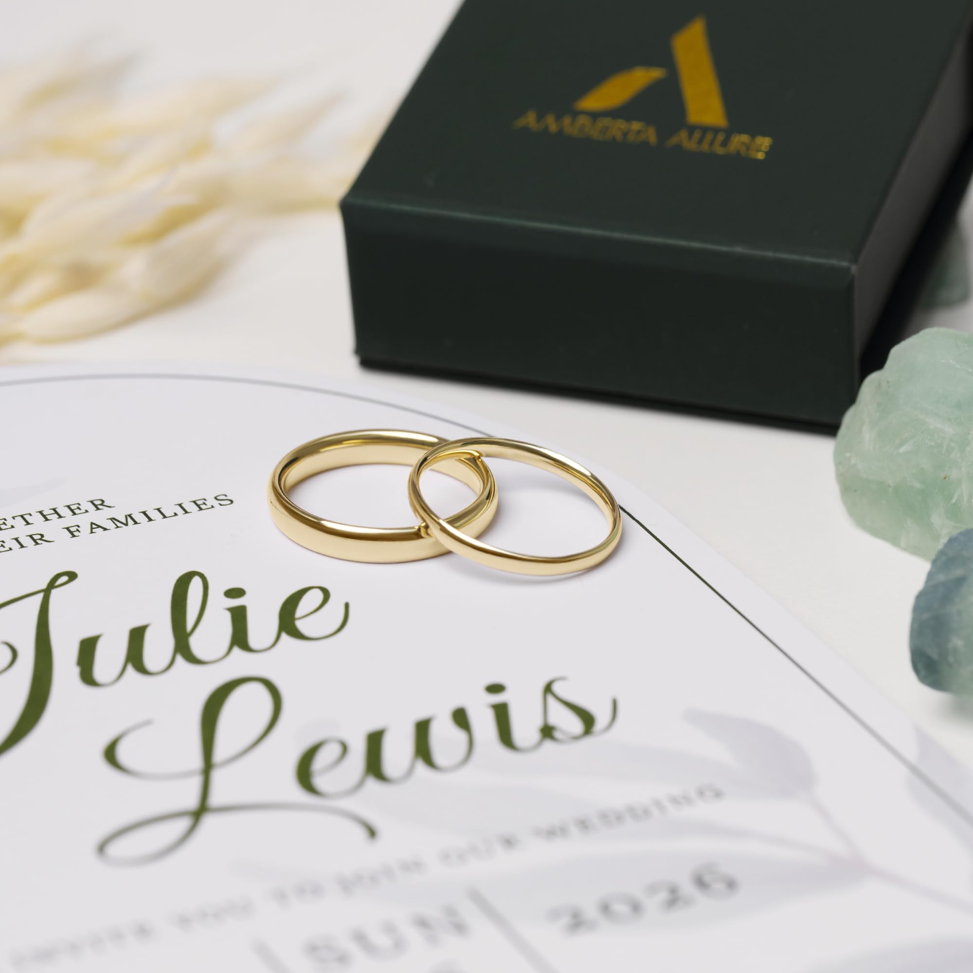 Amberta Alianza de Boda en Oro de 14 Quilates para Mujer y Hombre | Anillo Simple Auténtico Amarillo o Blanco | Anillo de Boda Pulido