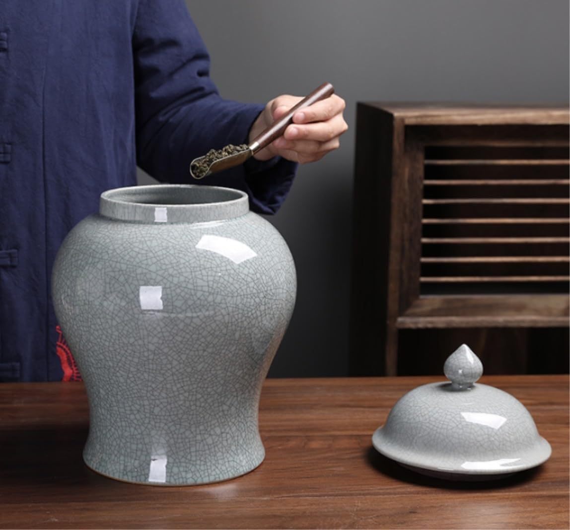 Food Storage Jar,Decorative Jar Ginger Jar Vase Decor Ceramic Ginger Jar Display Lattice Handicraft Crafts Decorative Temple Jar with Lid Flower Vase Ginger Jars Storage,A-21 * 33Cm