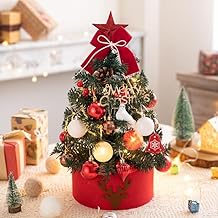 DUOJIN Sapin de Noël avec Lumière LED, 45 cm Mini Arbre de Noël Petit Sapin Décoration de Noël Fournitures Bricolage pour Table et Bureau dans la Fête de Noël (Rouge)
