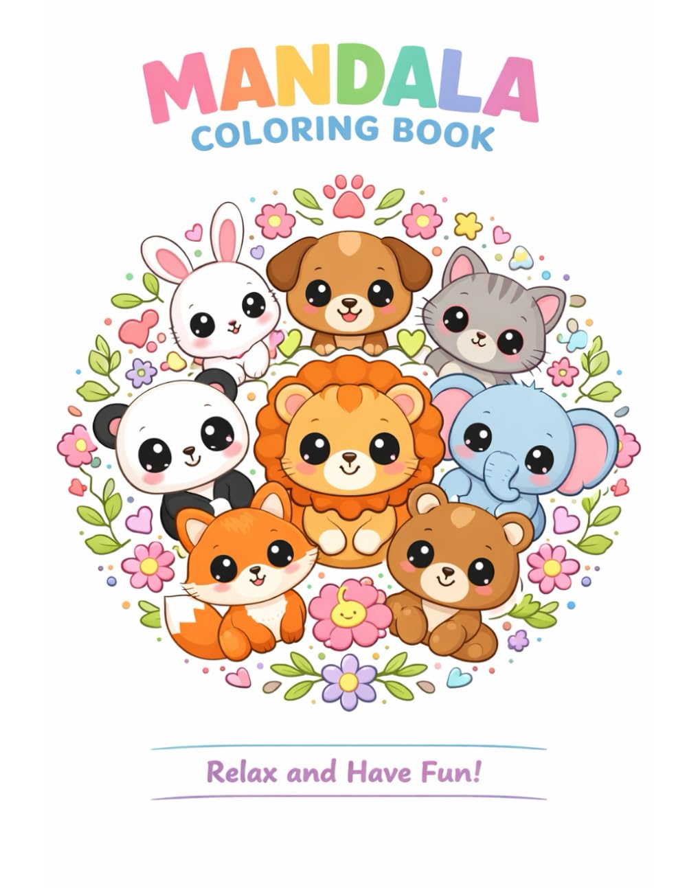 Animales Kawaii Mandala para Colorear: 50 Dibujos Adorables y Relajantes para Niños y Niñas de 6 a 10 Años
